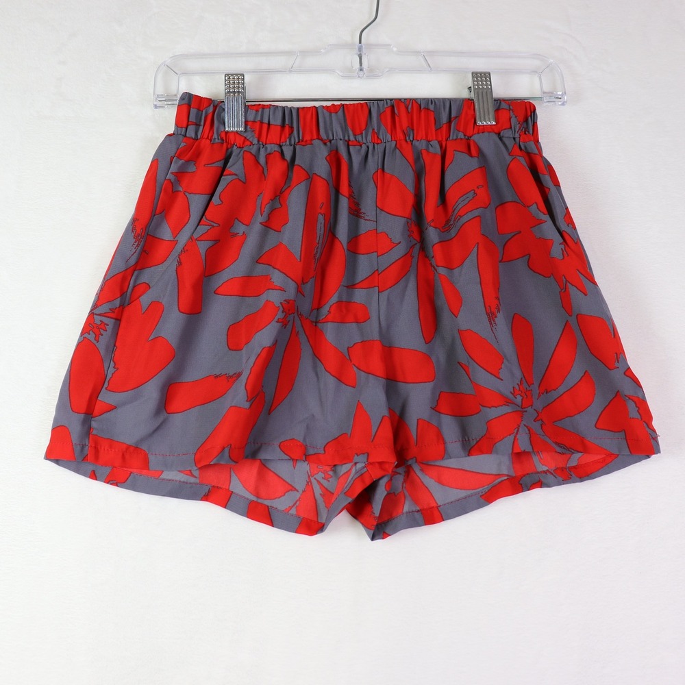 TYCHE Gray Red Floral‎ Elastic Waist Flowy Shorts Small